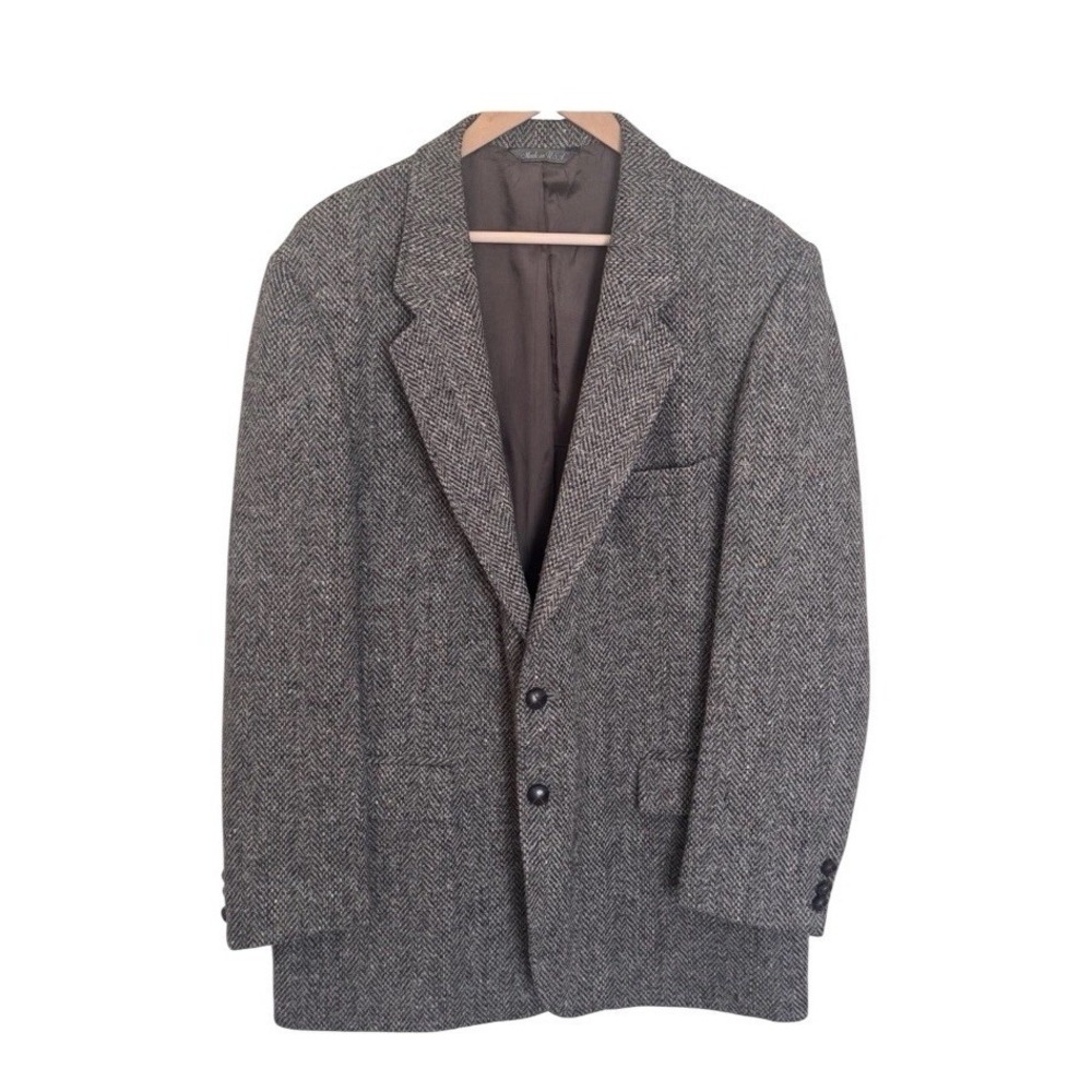 VTG Levis Herringbone Tweed  Sport Jacket Coat Lined Men's Size 44L Brown USA